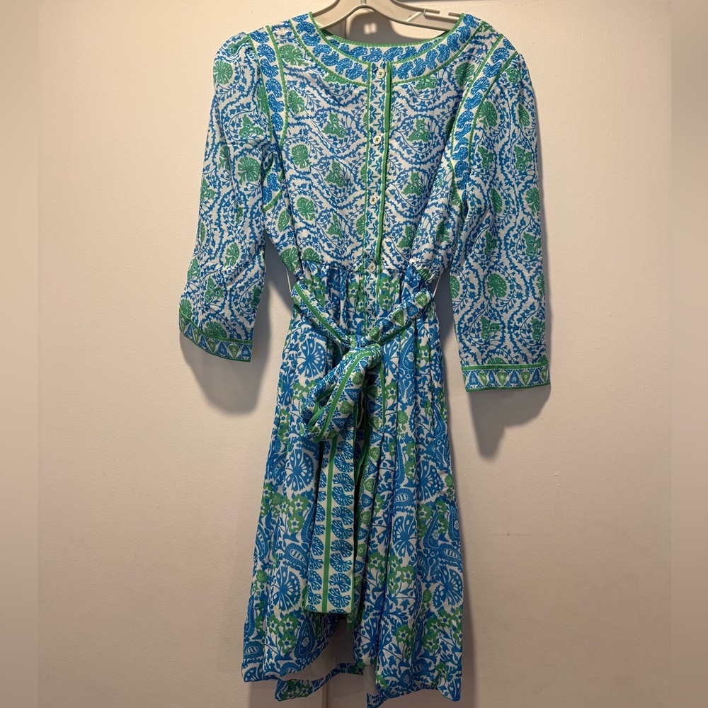 NWT Gretchen Scott Designs Blue and Green Long Sleeve Dress